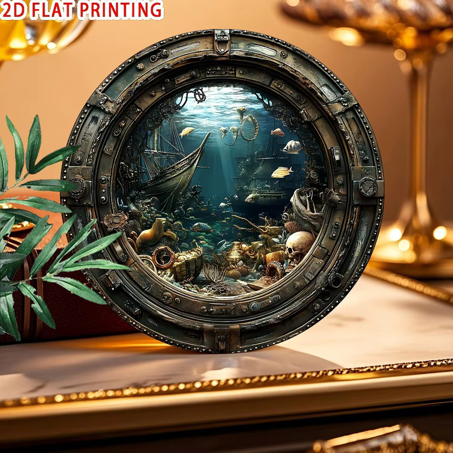 CIFBUY Runde Wandkunst aus Metall im Vintage-Stil mit versunkenem Schiff als nautische Dekoration in Multicolour - Bild 2