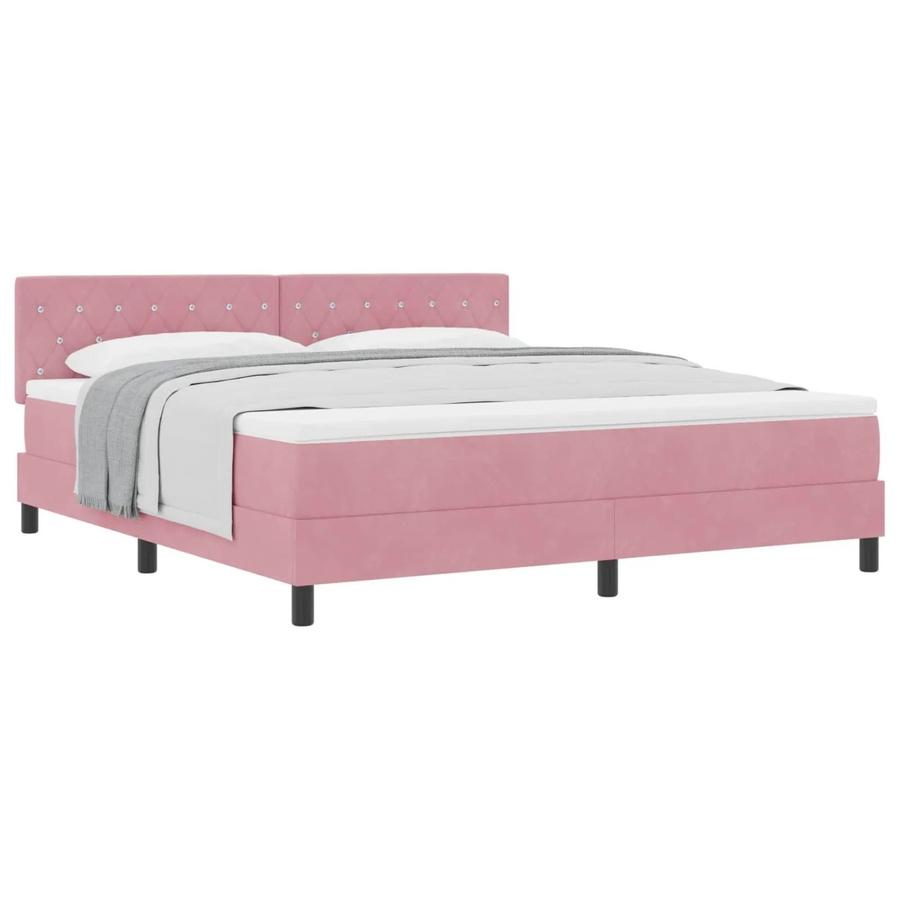 vidaXL Boxspringbett mit Matratze und Kopfteil in Rosa, Samt, B/T/H: 180 x 200 x 183 cm - Bild 2