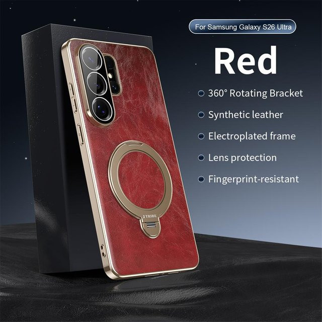 Leder-Magnet-Halterung Handyhülle für Samsung Galaxy S26 Ultra, S25 Ultra und S24 Ultra mit Anti-Drop-Schutz in Braun - Bild 1