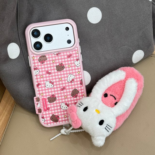 Sanrio KT Kopfhörerhülle aus Leder für iPhone 17 Pro Max, 16 Pro Max, 15 Pro, 14 Pro mit stoßfestem Hartschalen-Schutz - Bild 1