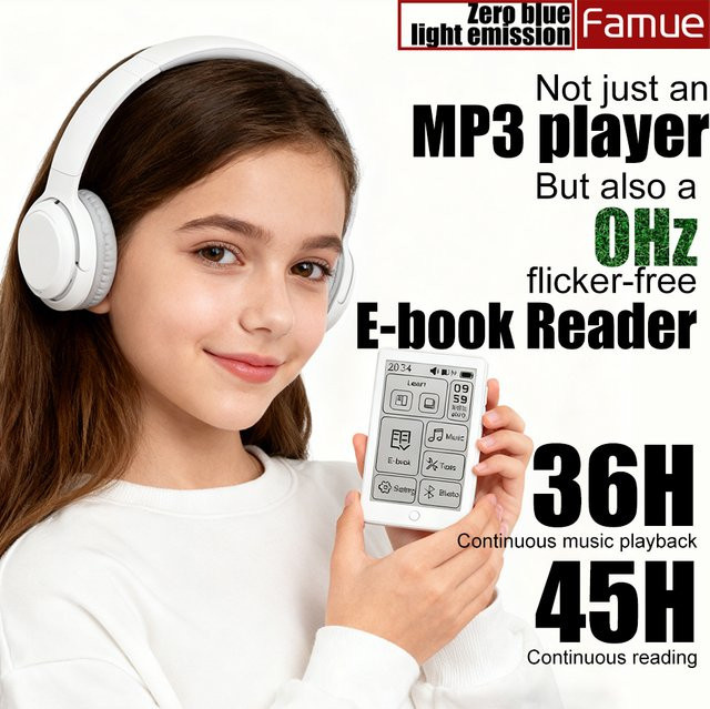 Famue E-Ink MP3-Player mit Bluetooth 5.4 und 2,7-Zoll-Display in Weiß - Bild 1