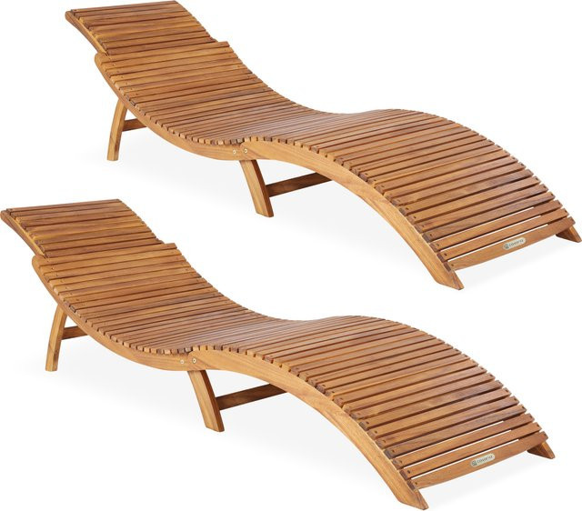 CASARIA 2er-Set Faltbare Gartenliegen aus FSC-zertifiziertem Akazienholz in Braun mit verstellbarer Kopfstütze und ergonomischer Form - Bild 1