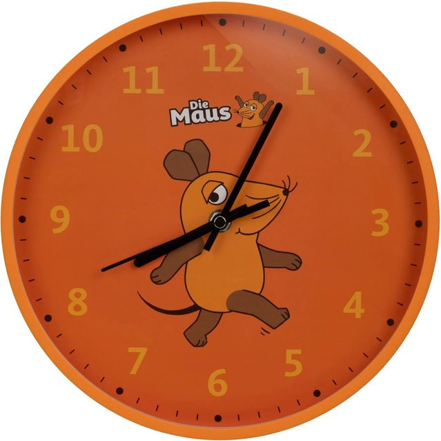 DieMaus Kinderwanduhr mit Maus-Motiv in Orange, Durchmesser: 25 cm - Bild 1