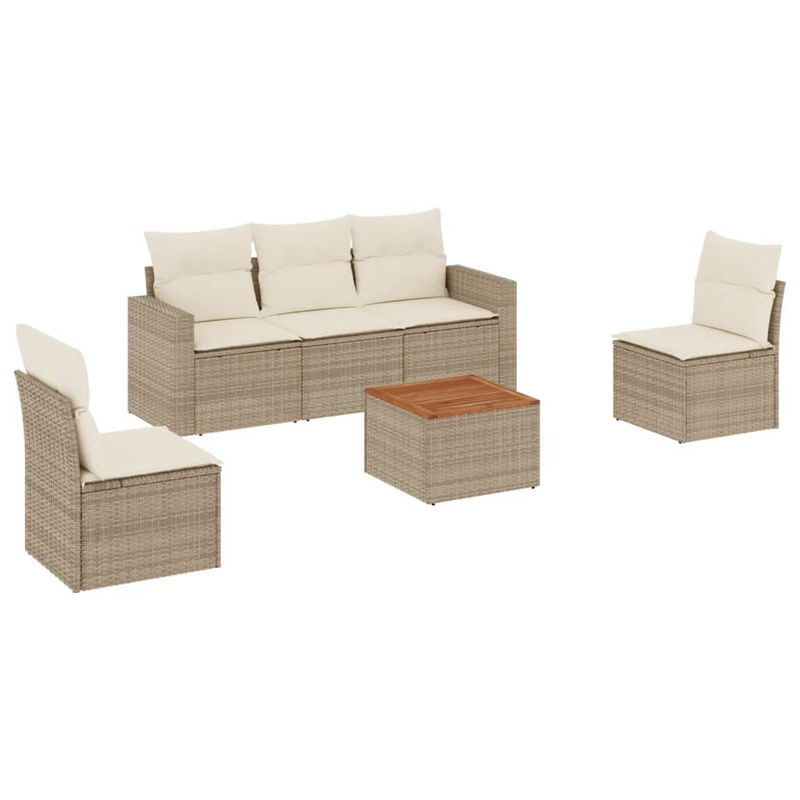 Vidaxl Gartenmöbel-Set aus Polyrattan und Akazie mit 6 Teilen und Kissen, Beige - Bild 2