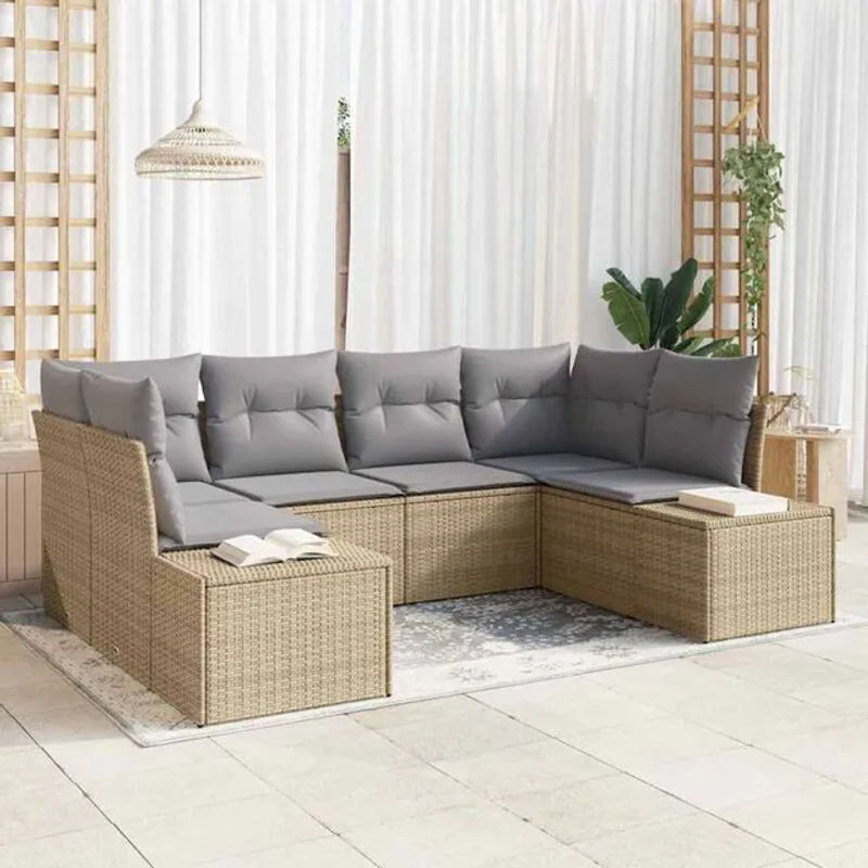 vidaXL Garten-Sofa-Set aus 6 Teilen in Beige und Grau aus Polyrattan und Akazienholz - Bild 1