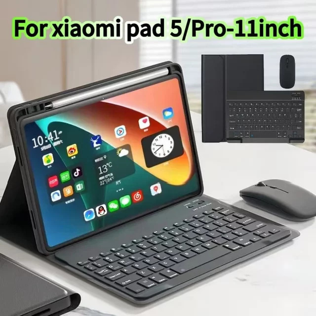 Xiaomi Tastatur-Schutzhülle für Xiaomi Pad 5 und Pad 5 Pro 11 Zoll, kabellose Bluetooth-Tastatur abnehmbar, Schwarz - Bild 1
