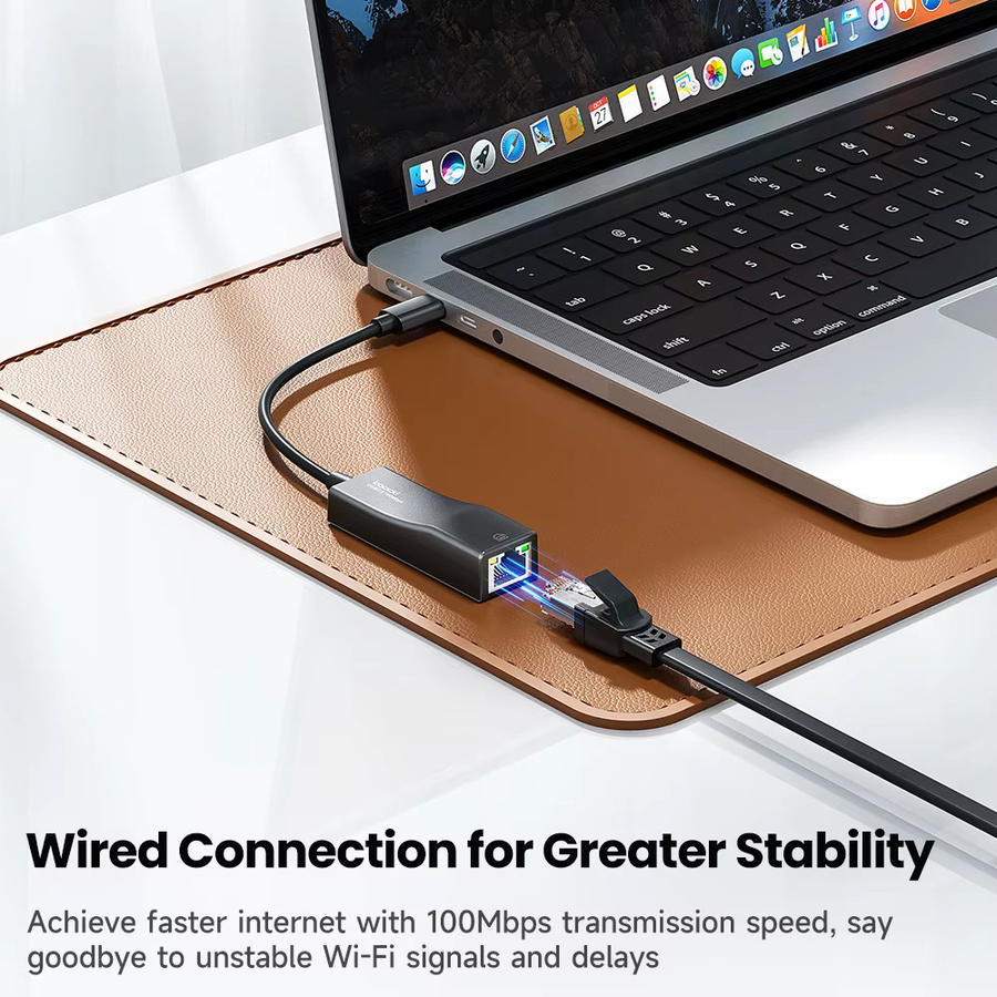 Toocki USB 2.0 und Typ-C Ethernet-Adapter mit LED-Anzeige, 100 Mbit/s RJ45 LAN-Netzwerkkarte für Windows, Mac und iPad OS, Schwarz - Bild 5