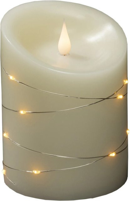 Konstsmide LED-Echtwachskerze mit Tropfen-Effekt und 3D-Flamme in Silber und Weiss, Durchmesser: 10 cm - Bild 1