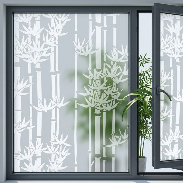 BUNPIG Sichtschutz-Fensterfolie mit floralem Design, selbstklebende PVC Fensteraufkleber für Badezimmer und Duschtür, Breite: 40 cm - Bild 1