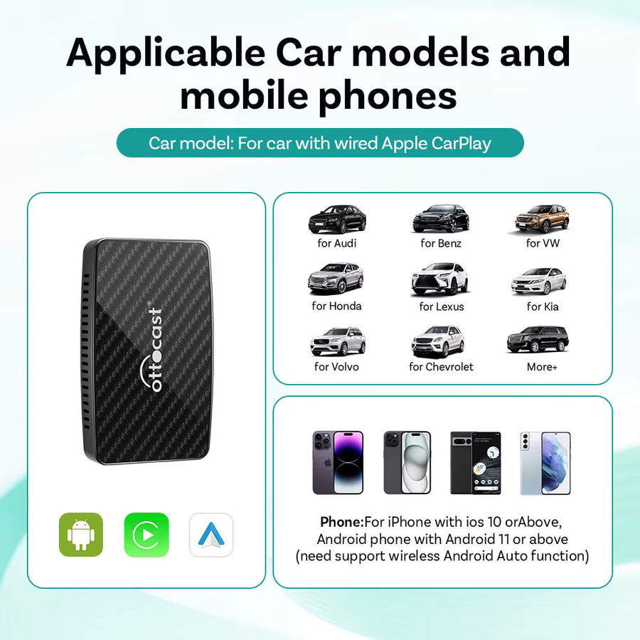 Ottocast Android Ai Box Wireless CarPlay und Android Auto Adapter in Schwarz mit YouTube, Netflix, TikTok und IPTV für Fahrzeuge mit kabelgebundenem CarPlay - Bild 3