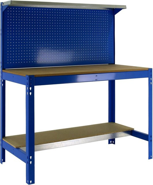 PROREGAL Werkbank Buffalo mit Werkzeugwand und Ablage, Blau, H x B x T: 84 x 120 x 61 cm, Traglast 600 kg - Bild 1