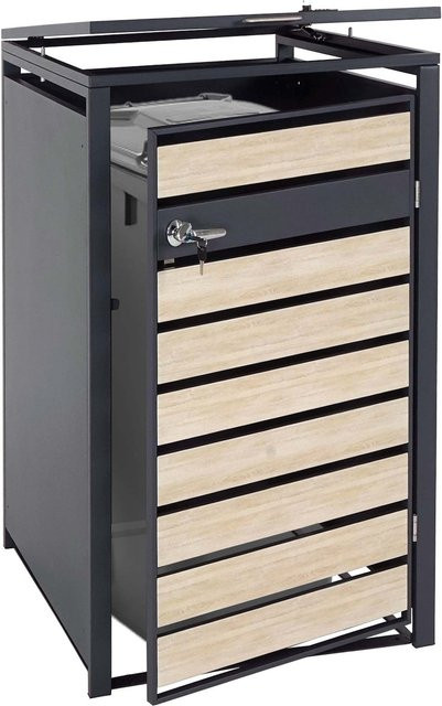 Mülltonnenverkleidung MCW-J81 Mülltonnenbox aus Metall in Anthrazit mit Buche-Holzoptik Hellbraun, H x B x T: 80 x 117 x 68 cm - Bild 1