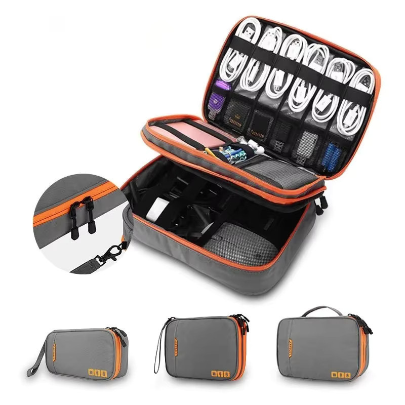 Multifunktionale Reise-Kabelaufbewahrung und Gadget-Organizer in Grau für USB-A und USB-C Kabel - Bild 2