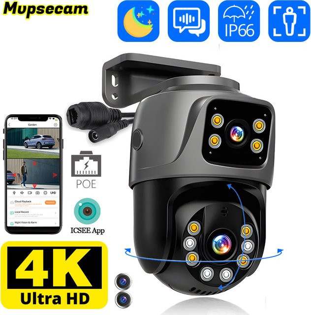 NINIVISION 8MP 4K Dual-Objektiv POE IP-Kamera PTZ mit Dual-Bildschirmen und Bewegungserkennung, Weiß - Bild 1