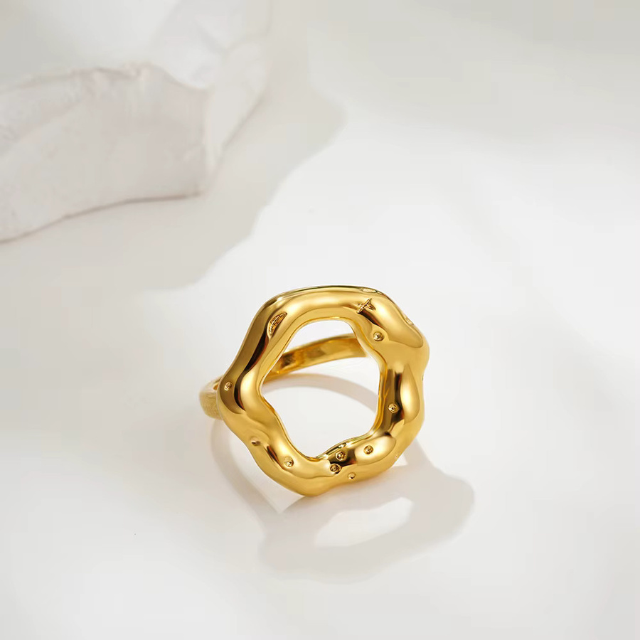 amofa Ring Edelstahl, Gold, Unregelmäßiger Kreis, Damen, Vintage - Bild 3