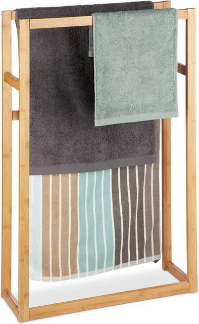 Relaxdays Handtuchständer aus Bambus in Braun, freistehend, B/T/H: 90 x 60 x 20 cm - Bild 1