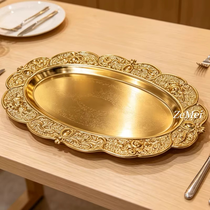 Exquisit geschnitzte elliptische Obstschale aus Metall als dekorative Dessert- und Snackplatte für dein Zuhause - Bild 3