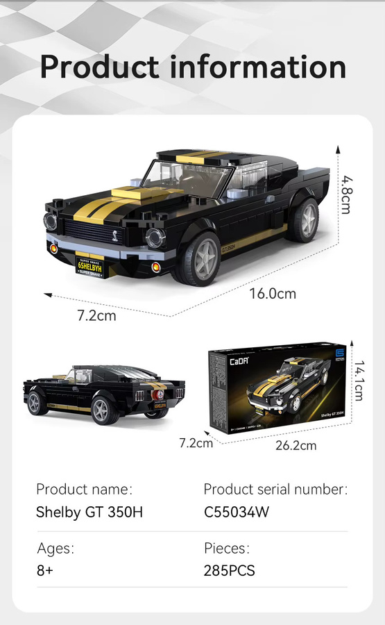 CaDA Shelby GT350 Baustein-Set im Maßstab 1:24, schwarzes Retro-Muscle-Car für Auto-Enthusiasten - Bild 4