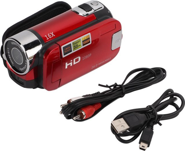 Honor Electronics Full HD Camcorder mit 2,7 Zoll Farbdisplay, 16-fach Digitalzoom und 270 Grad Drehung in Rot - Bild 1