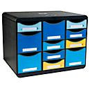 Exacompta BEE BLUE Store Box Multi Dokumentenbox aus Kunststoff in Schwarz mit 7 kleinen und 4 hohen Schubladen inklusive Auszugstopp und Griffmulde für A4 - Bild 2