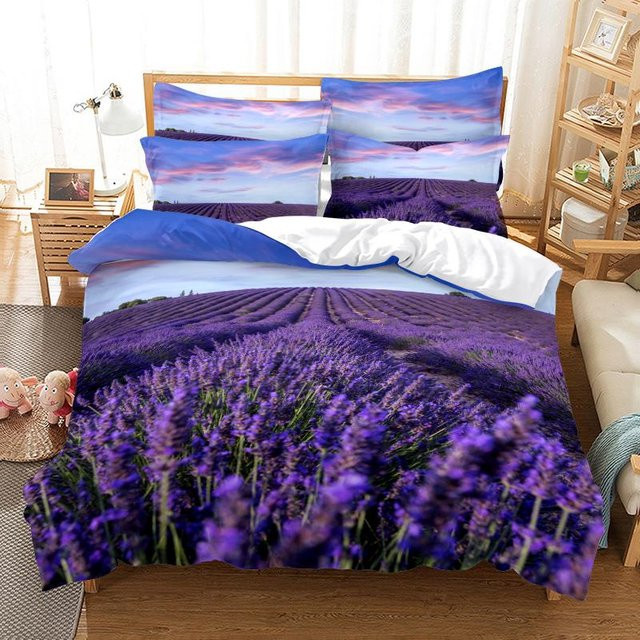 Lavender Manor Bettwäsche-Set mit 3D-Digitaldruck in Lila, Microfaser, B/H: 135 x 200 cm - Bild 1