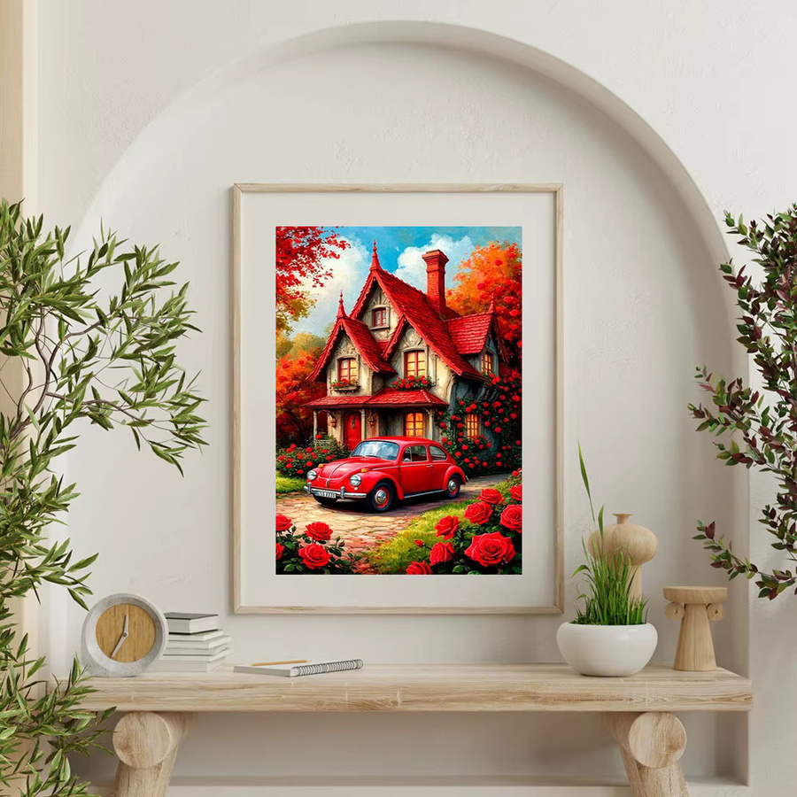 Huacan DIY Diamantmalerei Herbst Haus mit Blumen als Mosaik-Landschafts-Set in Multicolour, B/H: 30 x 20 cm - Bild 3