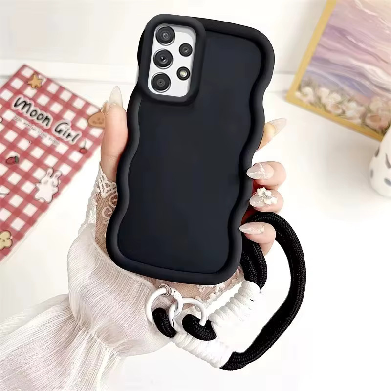 Luxuriöse gewellte Macaron Lanyard Handyhülle für Samsung Galaxy S26 S25 Ultra S24 FE S23 Plus A55 A35 A16 in Lila - Bild 2