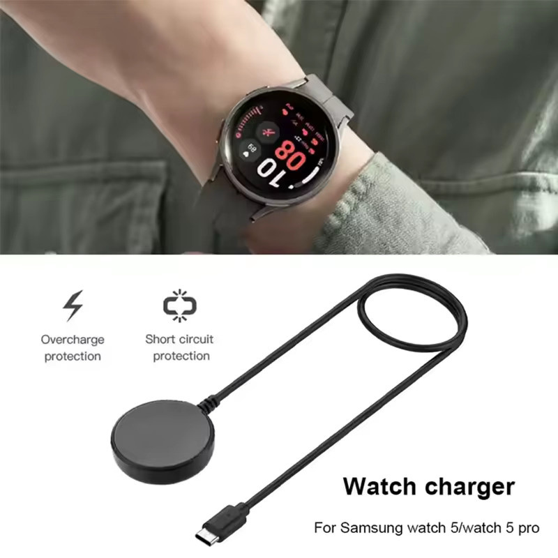 Tragbares kabelloses Ladegerät für Samsung Galaxy Watch 5 Pro, 4, 3 Active, 2, 1 und Gear Sport/S3 mit USB-C Anschluss in Schwarz - Bild 3