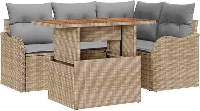vidaXL 5-teiliges Garten-Sofa-Set aus Poly Rattan mit Kissen in Beige und Grau - Bild 1
