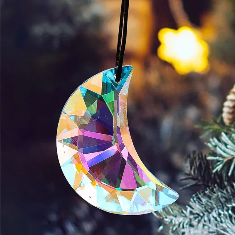 Mehrfarbiger Regenbogen Mond Suncatcher aus Glas mit Prisma-Effekt als hängende Kristall-Dekoration, Durchmesser: 50 mm - Bild 1