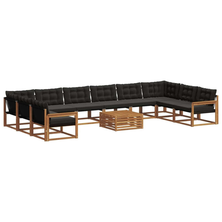 vidaXL Outdoor-Sofagarnitur aus Akazienholz in U-Form mit Textilene und Kissen, 11-teilig, Natur und Schwarz - Bild 2
