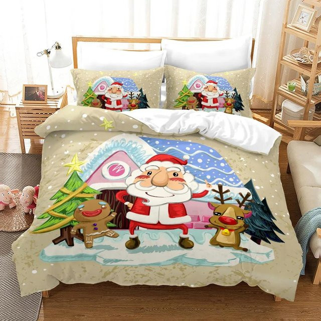 Weihnachtliche Kinderbettwäsche aus Mikrofaser mit Cartoon-Motiv, Set bestehend aus Bettbezug und Kissenbezug, Mehrfarbig, B/H: 135 x 200 cm - Bild 1