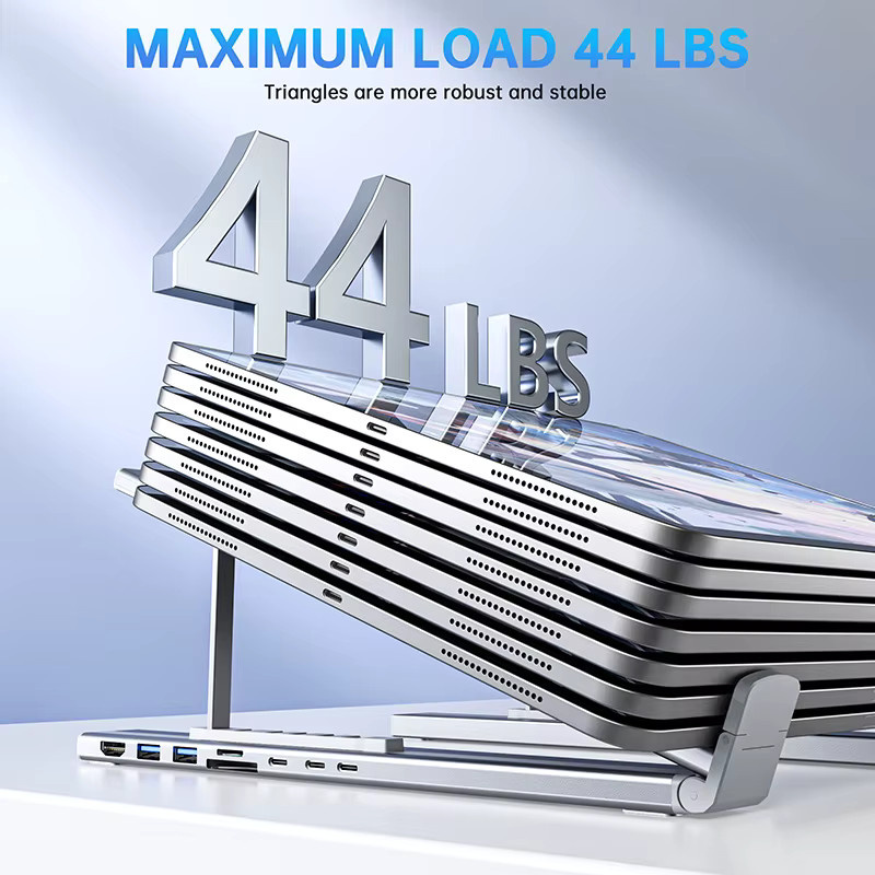 kebidumei 7-in-1 USB C Laptop Stand Docking Station mit HDMI, USB 3.0 und SD/TF Kartenleser, verstellbare Aluminium Halterung in Silber - Bild 5