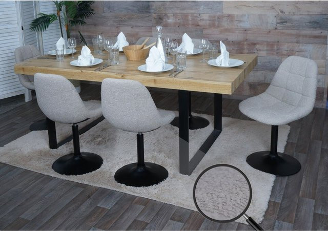 6er-Set MCW Esszimmerstühle A60 Drehstühle mit Stahlgestell und Bouclé-Stoff in Beige - Bild 1