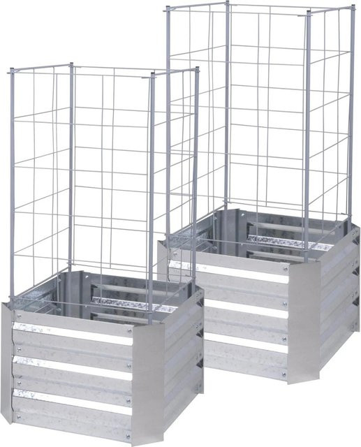 DELUKE Hochbeet TALLIN 2er Set aus Stahl mit Rankhilfe in Silber für Garten und Balkon, B/T/H: 92 x 47 x 47 cm - Bild 1