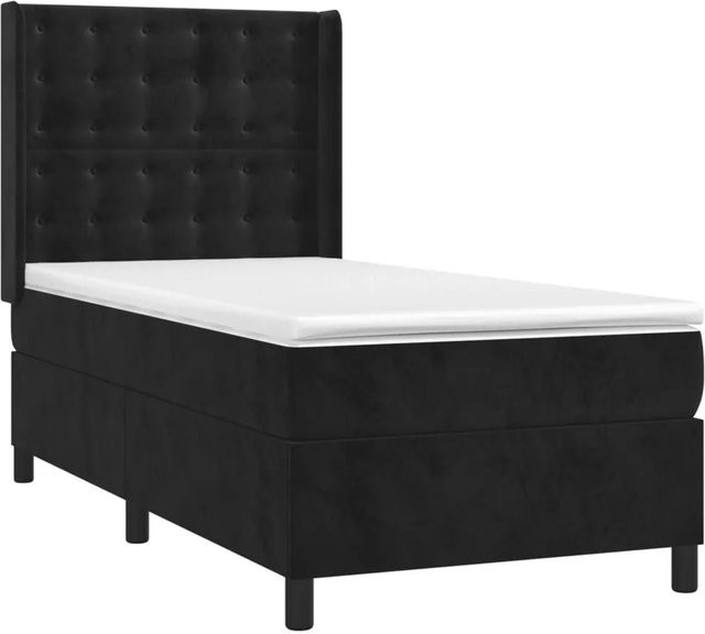 vidaXL Boxspringbett mit Matratze in Schwarz aus Samt, Hybrid-Design mit Taschenfederkern, B/T: 100 x 200 cm - Bild 1