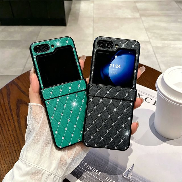 Luxuriöse Stoßfeste Leder-Handyhülle mit Rhombus-Gittermuster für Samsung Galaxy Z Flip 5G (Modelle: Z Flip 8 7 6 5 4 3 FE), Farbe: Grün - Bild 1