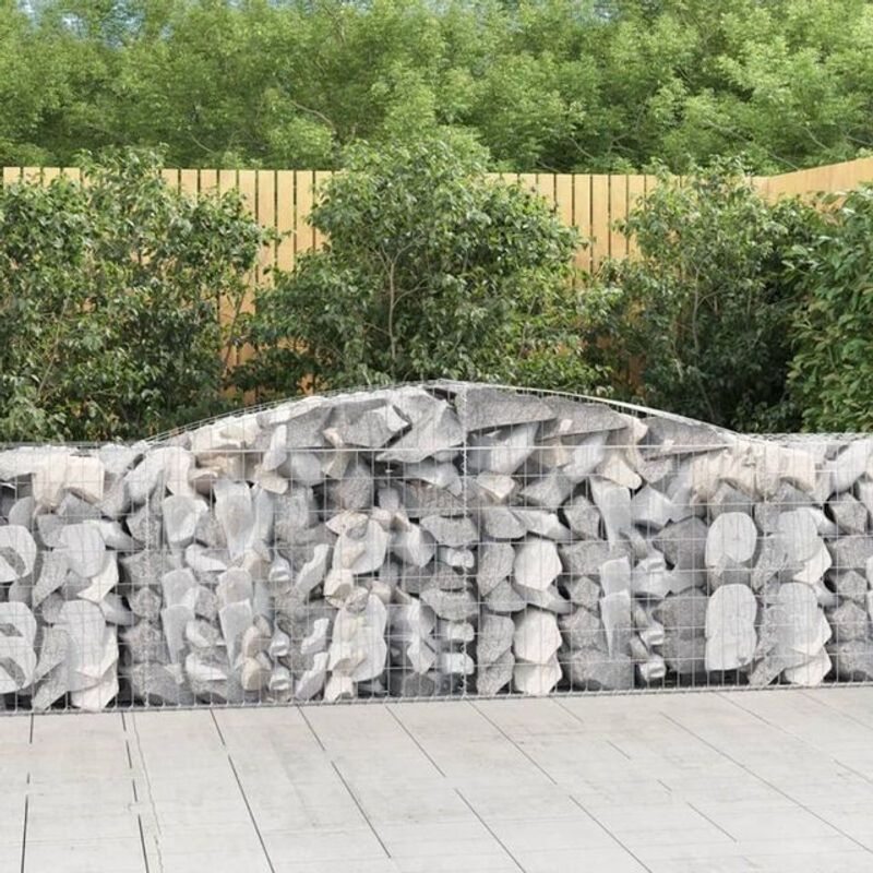 Vidaxl Gabionen mit Hochbogen aus verzinktem Eisen in Silber, 9 Stück, B/T/H: 400 x 50 x 80/100 cm - Bild 1