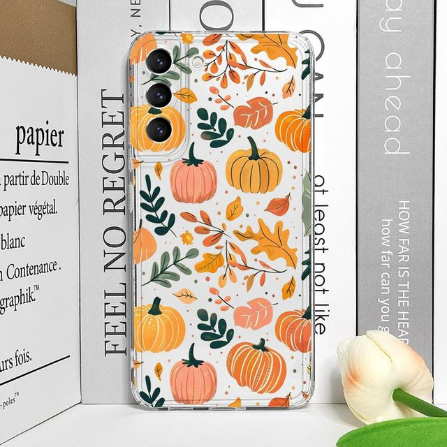 Herbstliche Handyhülle mit Ahornblatt, Kürbis und Pilz für Samsung Galaxy A55 A54 A53 A14 A16 A36 A13 A15 A25 A07 5G, transparent und weich - Bild 1