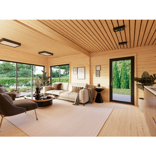 Palmako Gartenhaus Cecilia aus Fichte in Blockbohlenbauweise mit Pultdach und modernem Design, Farbe: natur, B/T: 674 x 674 cm - Bild 2
