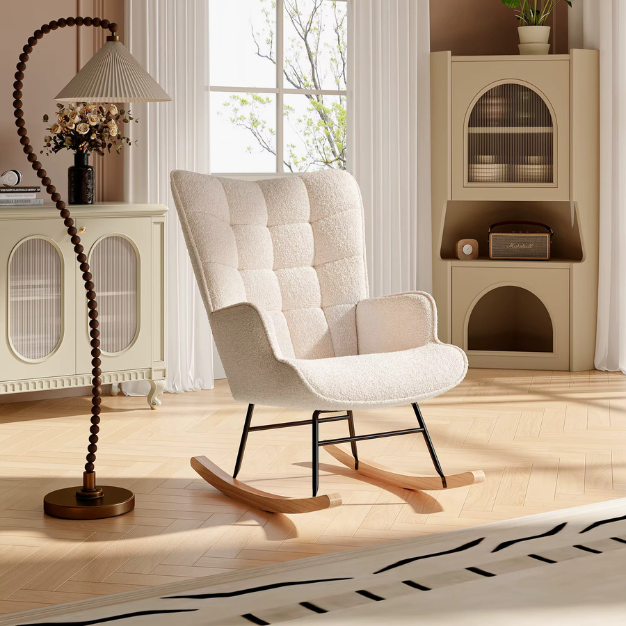 FEEOHOME Schaukelstuhl aus Teddy Velvet in Grau mit Armlehnen für Schlafzimmer und Stillmomente - Bild 3