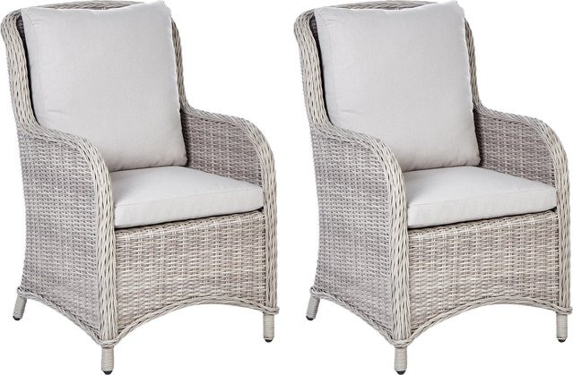 Beliani Gartenstuhl aus Rattan in Beige und Grau, Boho Design, B/T/H: 73 x 60 x 96 cm - Bild 1