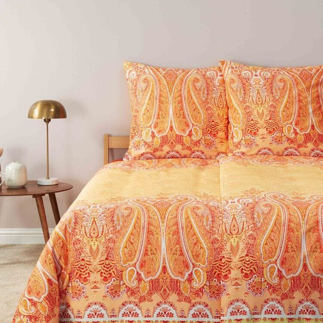 Bettwäschegarnitur Mergellina von Granfoulard in Orange mit Paisley-Muster aus Baumwollsatin, Breite: 155 cm, Länge: 220 cm - Bild 1