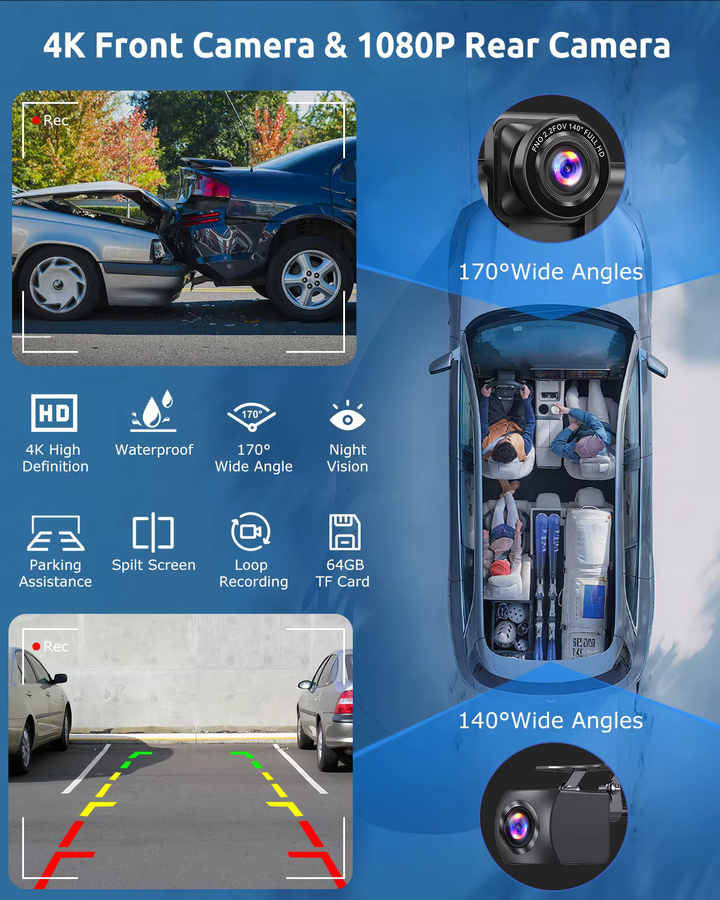 ESSGOO Tragbares Autoradio mit 10.26 Zoll 4K Touchscreen, 64G Speicher, Drahtlos Apple CarPlay und Android Auto, Dash Cam, Bluetooth, GPS, WiFi, Rückfahrkamera und Navigation in Schwarz - Bild 3