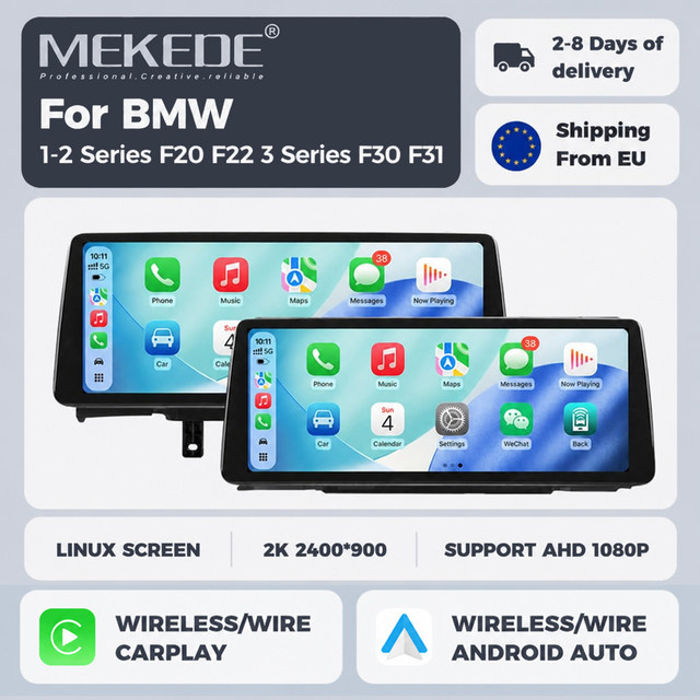 MEKEDE Linux System Multimedia-Display-Bildschirm mit 12,3 Zoll und 2400*900 Auflösung, kabelloses CarPlay und Android Auto Autoradio für BMW 1er 2er F20 F22 und 3er F30 F31 NBT-System, Schwarz - Bild 1