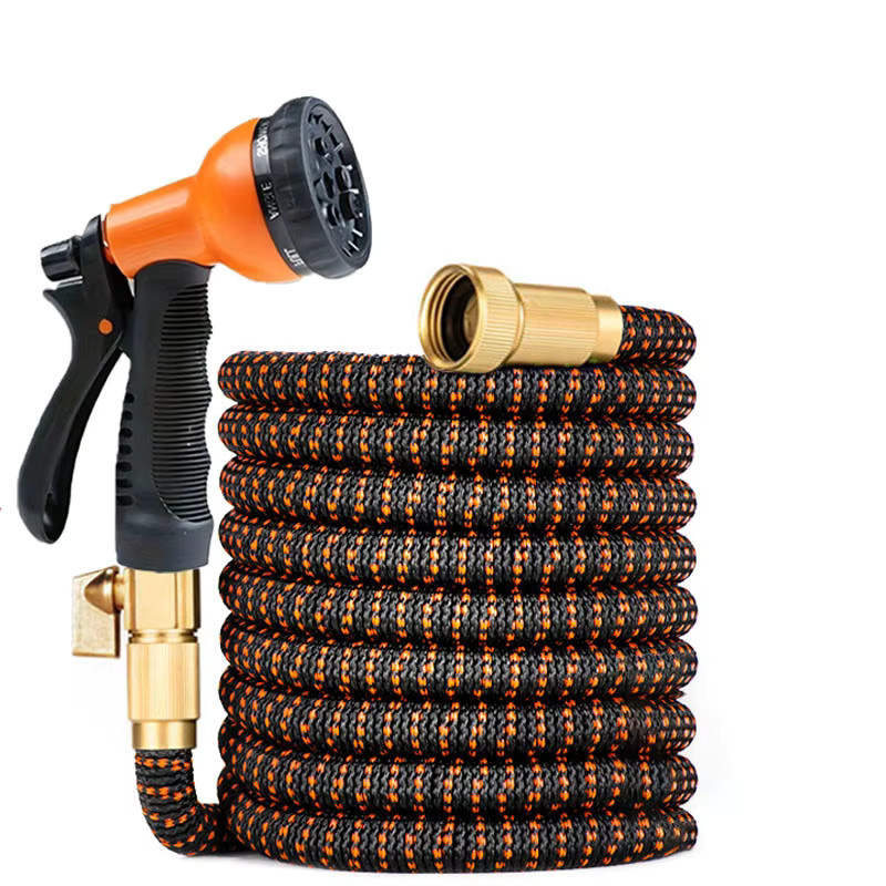 FLOWERS SPRAL 3-fach ausziehbarer magischer Gartenschlauch, flexibler Hochdruck-Wasserschlauch für Blumenbewässerung und Autowäsche, Schwarz-Orange - Bild 7