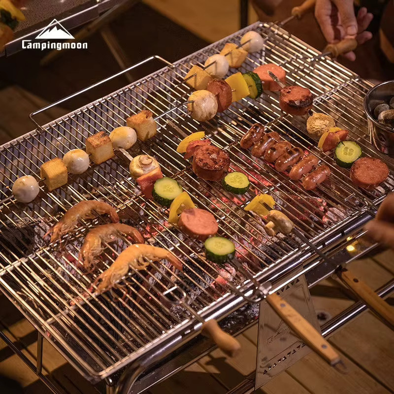 CAMPINGMOON K-480 Grillspieße aus Edelstahl mit Massivholzgriff und flachen Grillnadeln, 8 Stück, Silber - Bild 2
