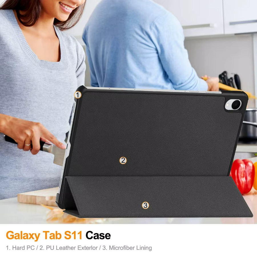 ZNOVAY Smart Cover für Samsung Galaxy Tab S11 11 Zoll 2025, stoßfeste Leder Hülle in Schwarz, passend für SM-X730 und SM-X736 (5G) - Bild 3