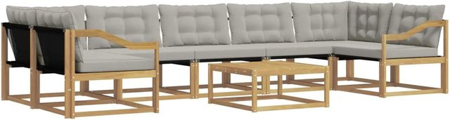 vidaXL Outdoor-Sofagarnitur aus Akazienholz mit Textilene-Polstern in Weiß, Grau und Braun, 8-teiliges L-Shape Set für Garten und Terrasse, B/T/H: 79 x 79 x 37 cm - Bild 1