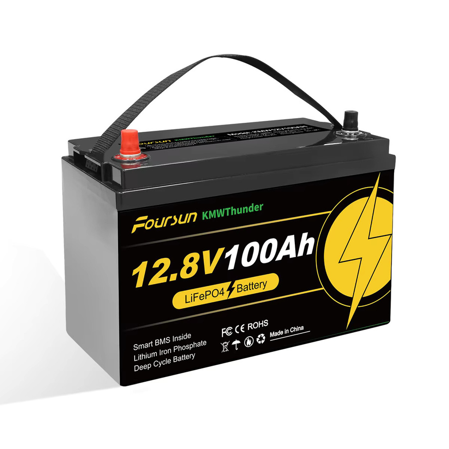 Foursun 12V LiFePO4 Batterie mit integriertem BMS für Wohnmobile, Solarsysteme und Camping in Schwarz - Bild 2